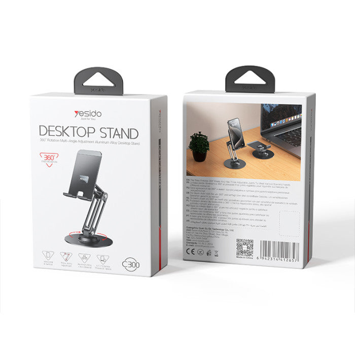 Support de Bureau Yesido Rotation 360° pour Téléphone et Tablette – Aluminium
