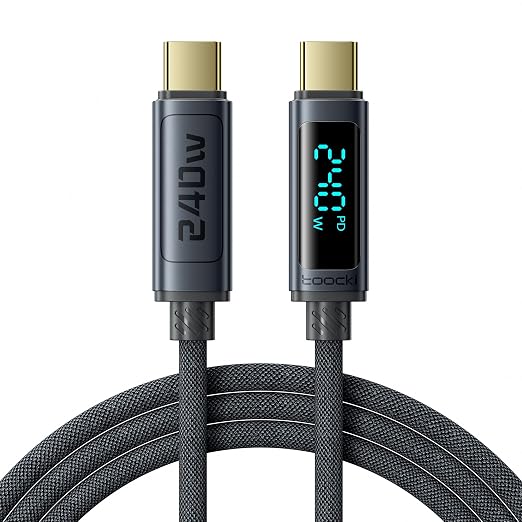 Câble USB-C vers USB-C Toocki 240W avec Écran Digital – 1m Tressé
