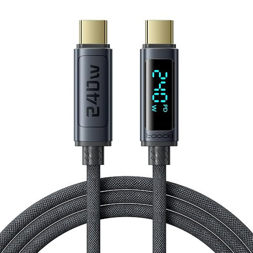 Câble USB-C vers USB-C Toocki 240W avec Écran Digital – 1m Tressé