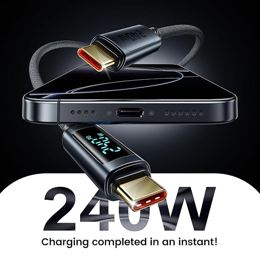Câble USB-C vers USB-C Toocki 240W avec Écran Digital – 1m Tressé