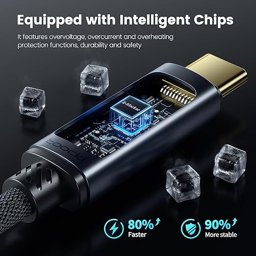 Câble USB-C vers USB-C Toocki 240W avec Écran Digital – 1m Tressé