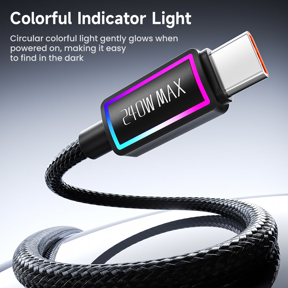 Câble USB-C vers USB-C Toocki 240W avec Puce E-Marker – Tressé Nylon RGB