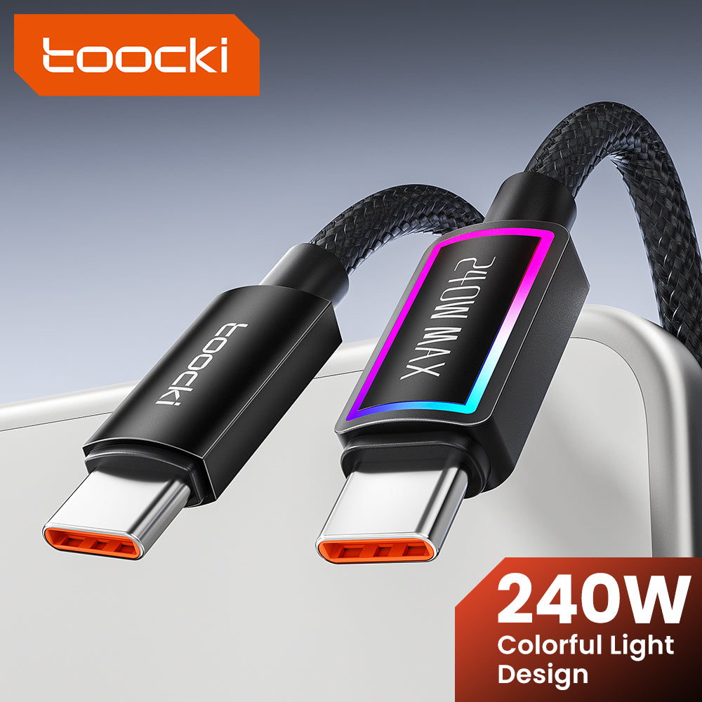 Câble USB-C vers USB-C Toocki 240W avec Puce E-Marker – Tressé Nylon RGB